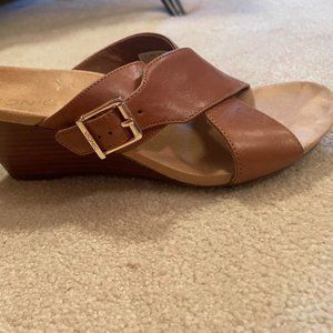 Vionic Orthotic Leather Wedge Sandals - Libbie /Tan, 8 Medium